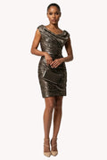 Laura Ruched Metallic Mini Dress – Bronze