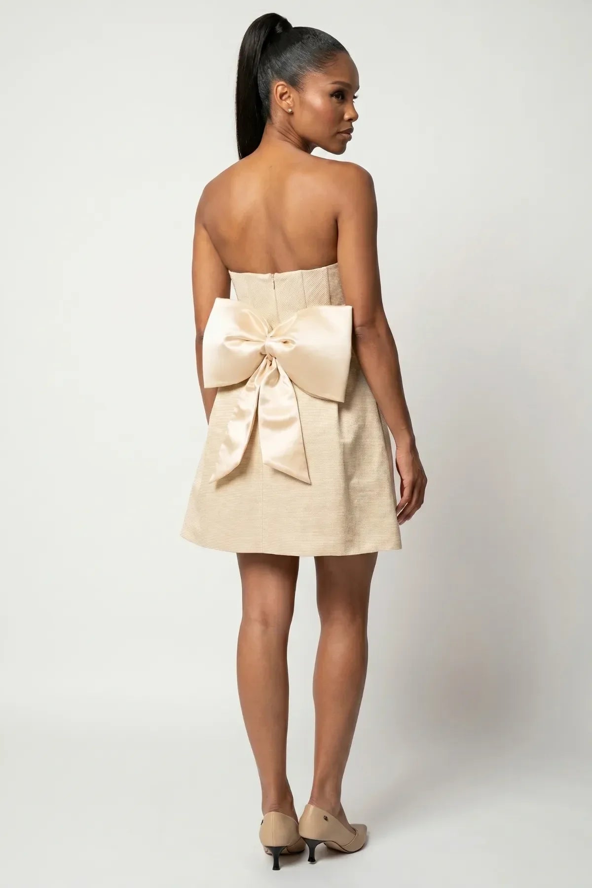 Melisa Strapless Corset Mini Dress – Beige