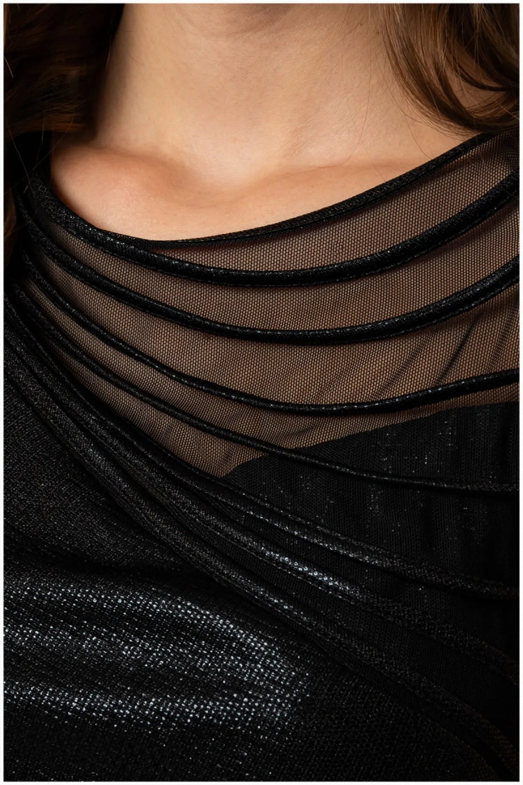 Morgan Mesh-Neck Pencil Dress – Black