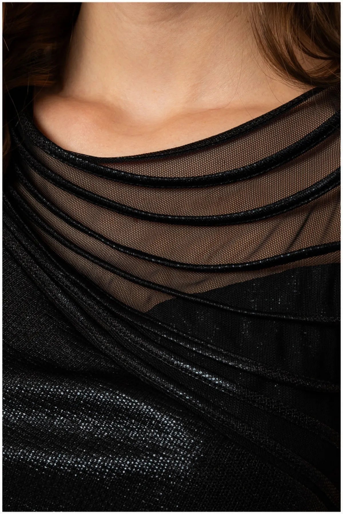 Morgan Mesh-Neck Pencil Dress – Black