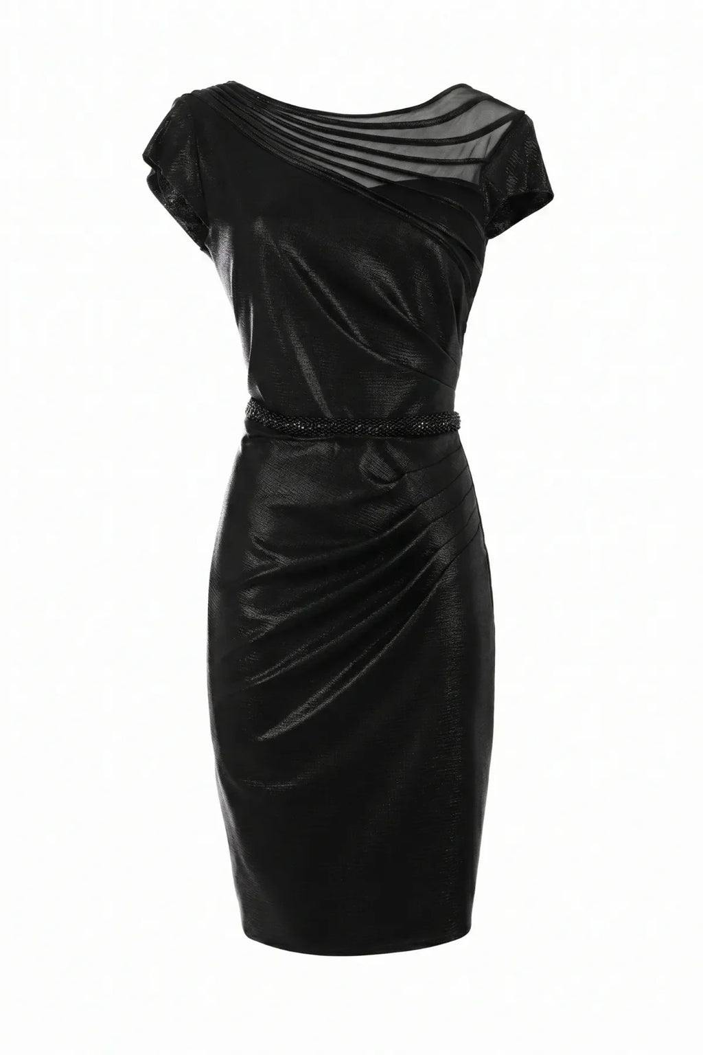 Morgan Mesh-Neck Pencil Dress – Black