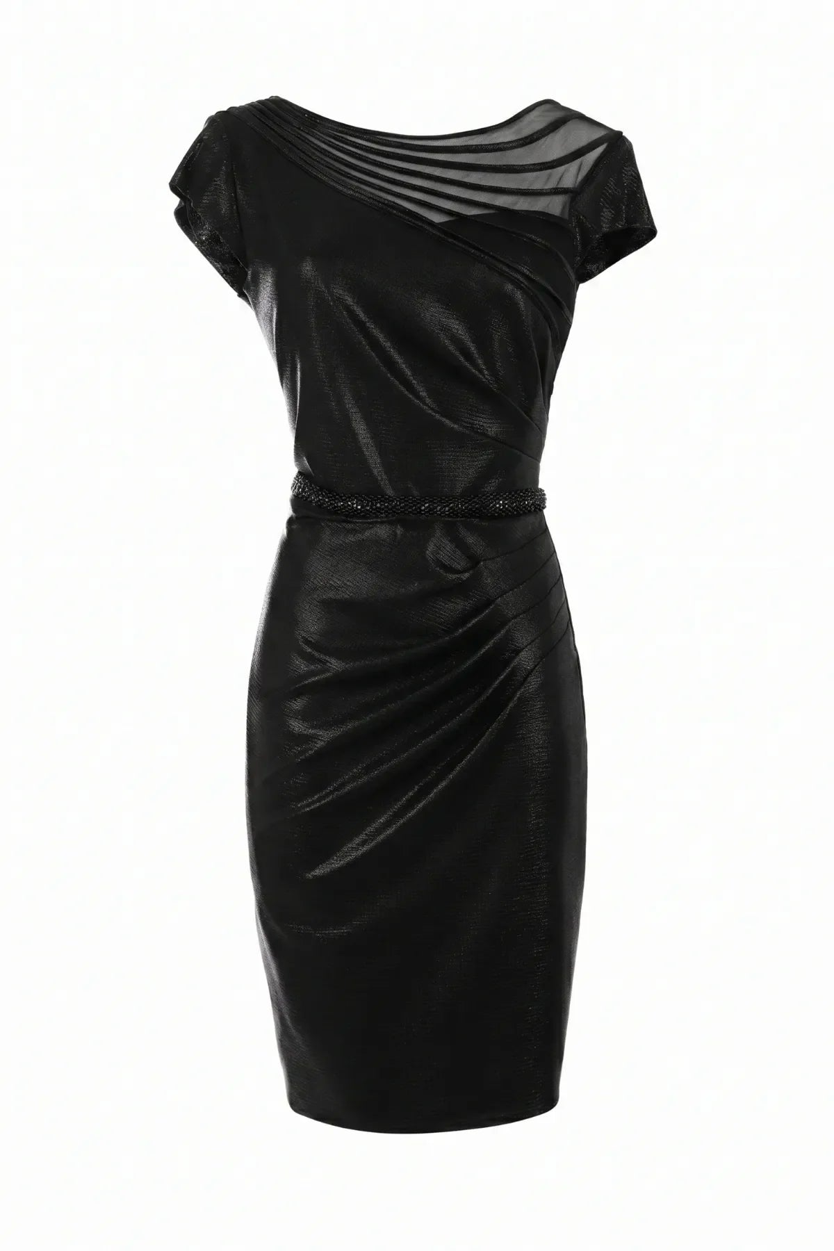 Morgan Mesh-Neck Pencil Dress – Black