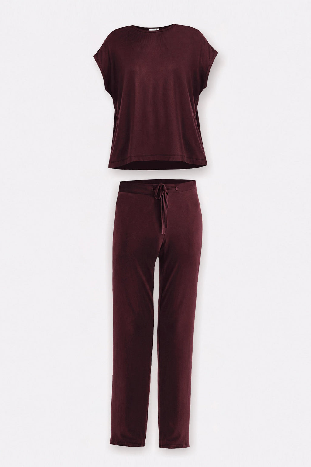 Relaxed Modal Tee & Wide-Leg Pants Set – Merlot