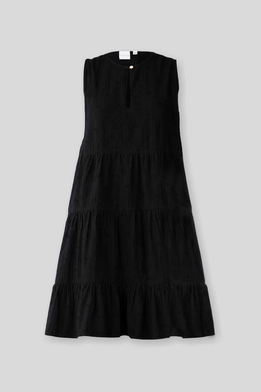 Embroidered Sleeveless Tiered Dress – Black