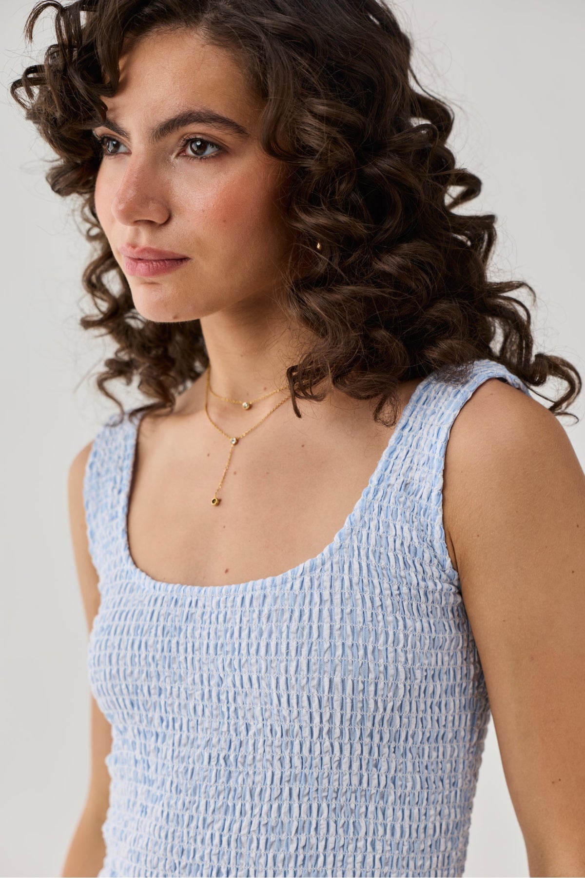 Smocked Fit & Flare Dress – Blue Stripes