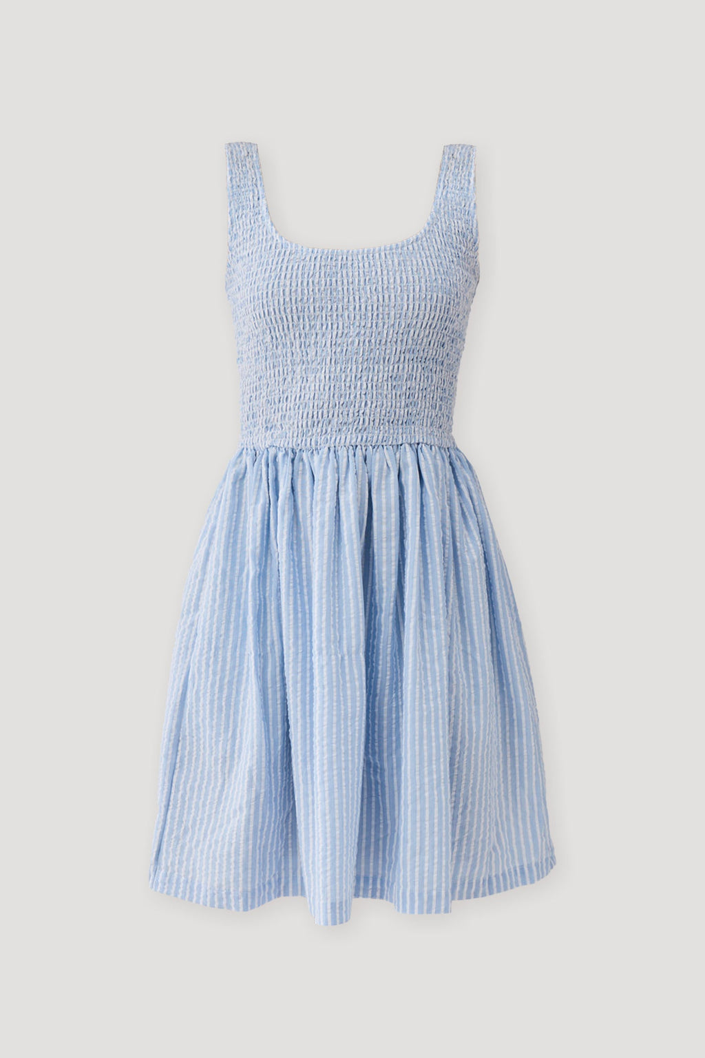 Smocked Fit & Flare Dress – Blue Stripes