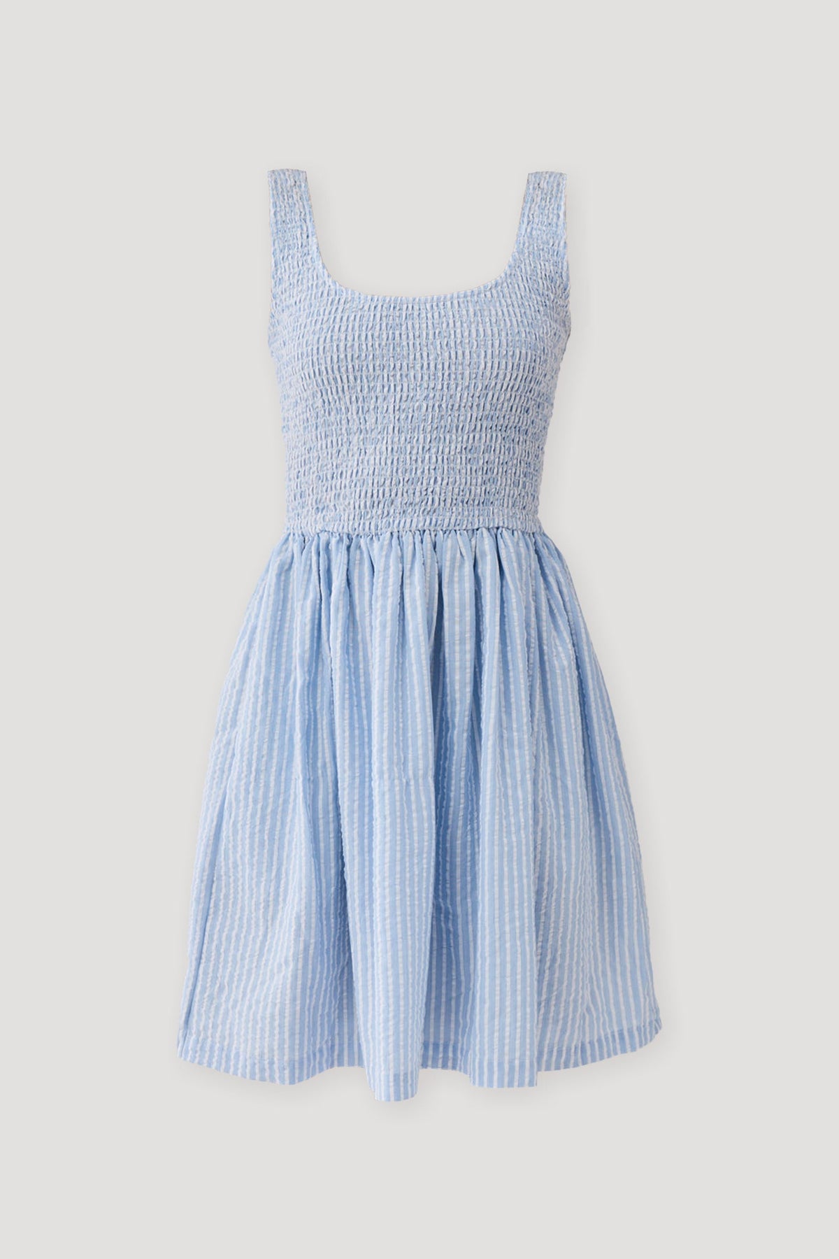 Smocked Fit & Flare Dress – Blue Stripes