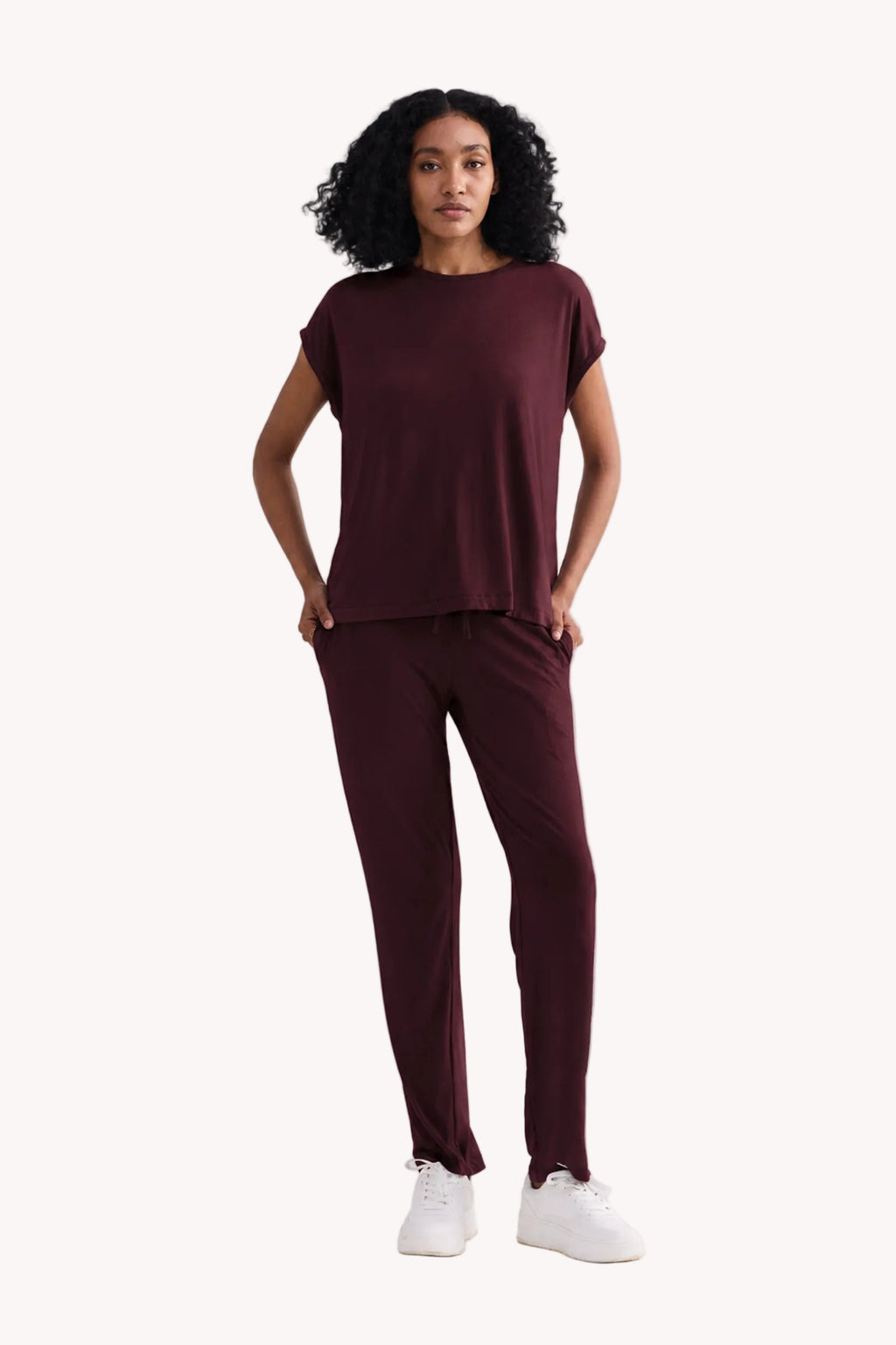 Relaxed Modal Tee & Wide-Leg Pants Set – Merlot