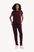 Relaxed Modal Tee & Wide-Leg Pants Set – Merlot