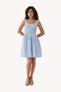 Smocked Fit & Flare Dress – Blue Stripes