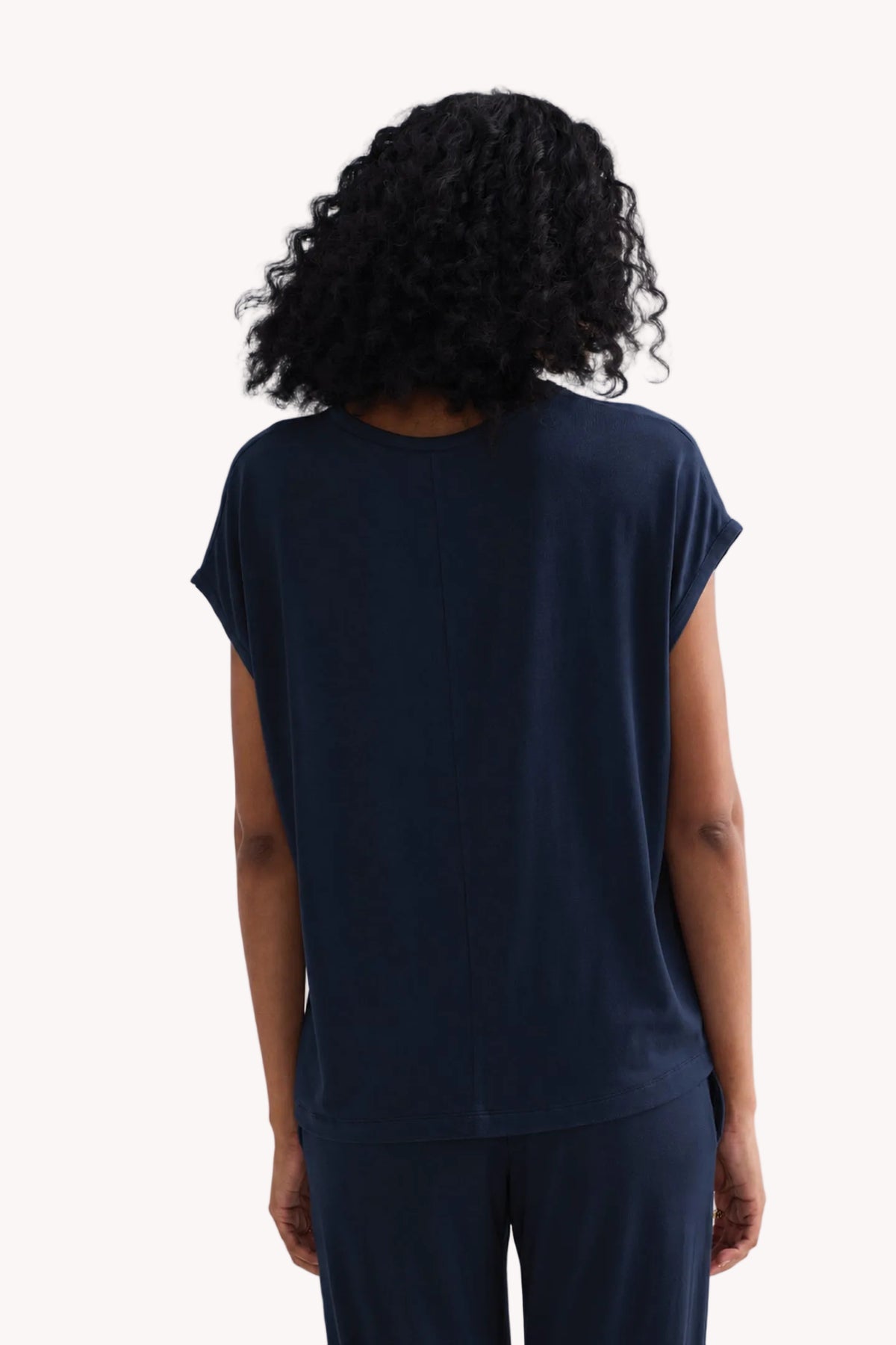 Relaxed Modal Tee & Wide-Leg Pants Set – Navy