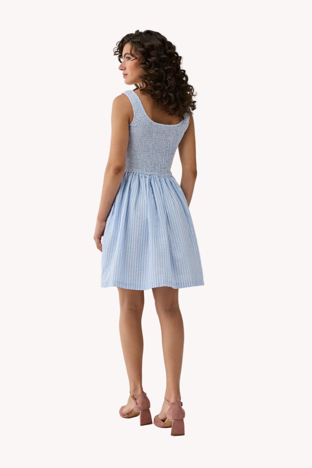 Smocked Fit & Flare Dress – Blue Stripes