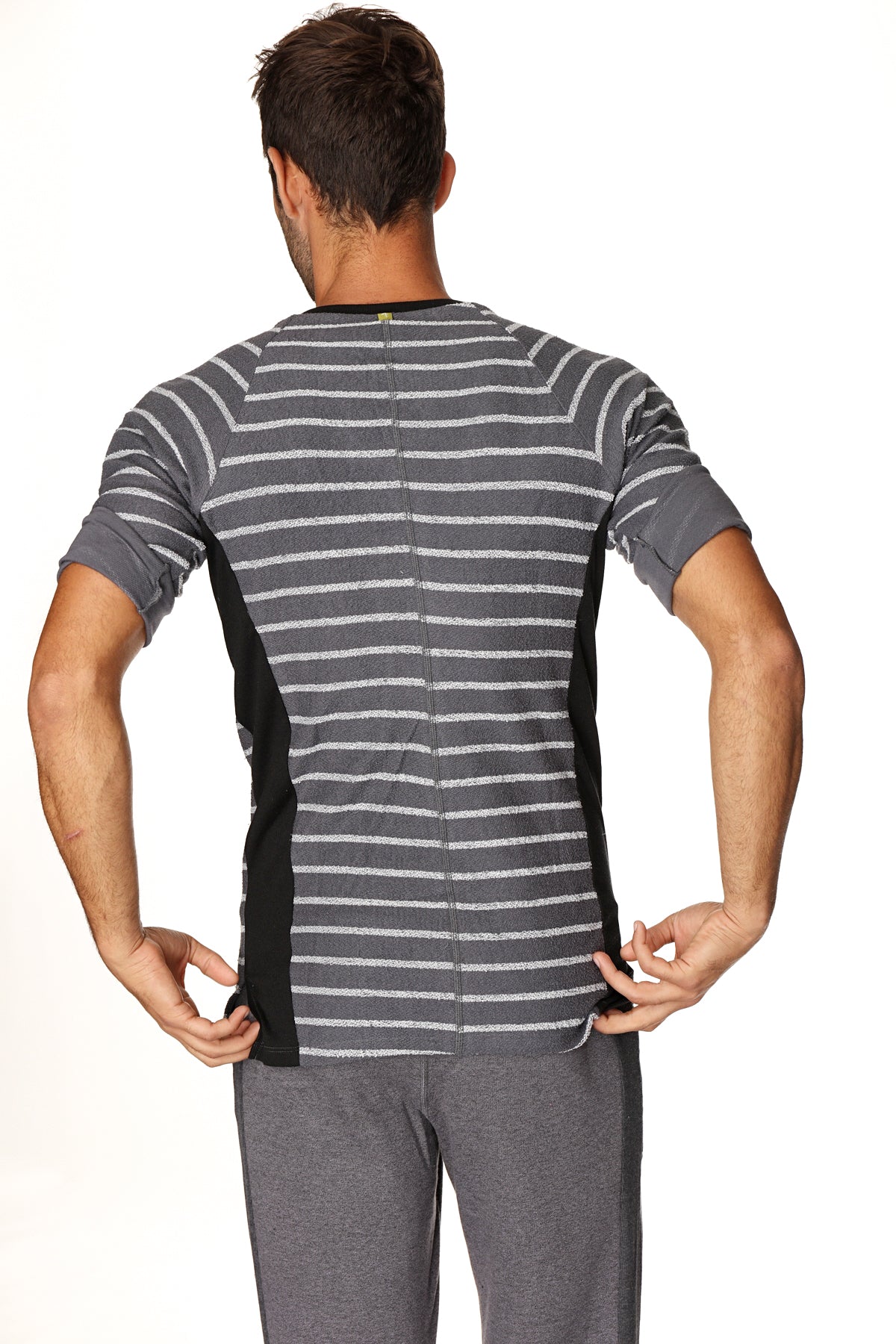 Vintage-Stripe Henley Tee – Charcoal with Stripe