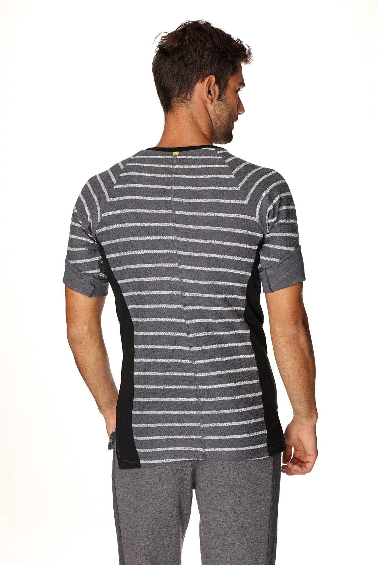 Vintage-Stripe Henley Tee – Charcoal with Stripe