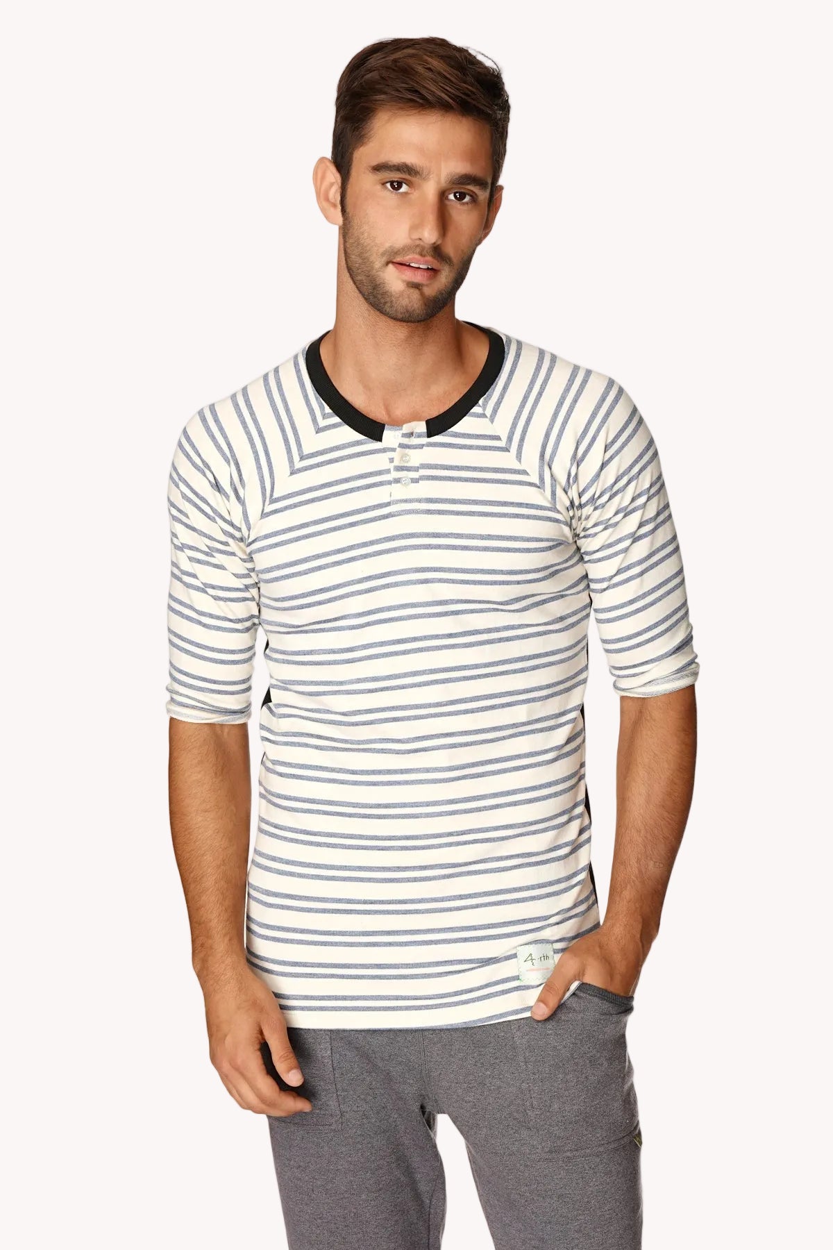 Vintage-Stripe French Terry Henley Tee – Cool Blue Stripe