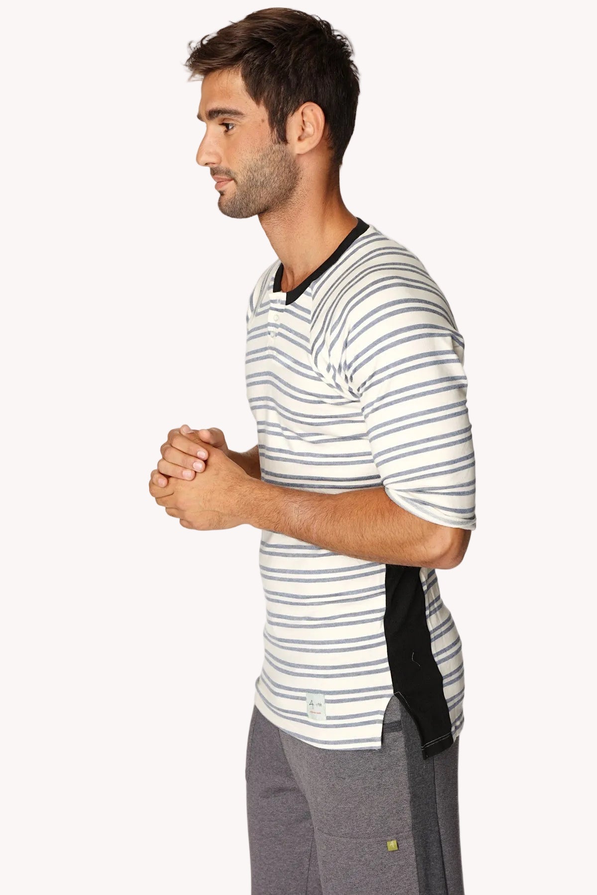 Vintage-Stripe French Terry Henley Tee – Cool Blue Stripe