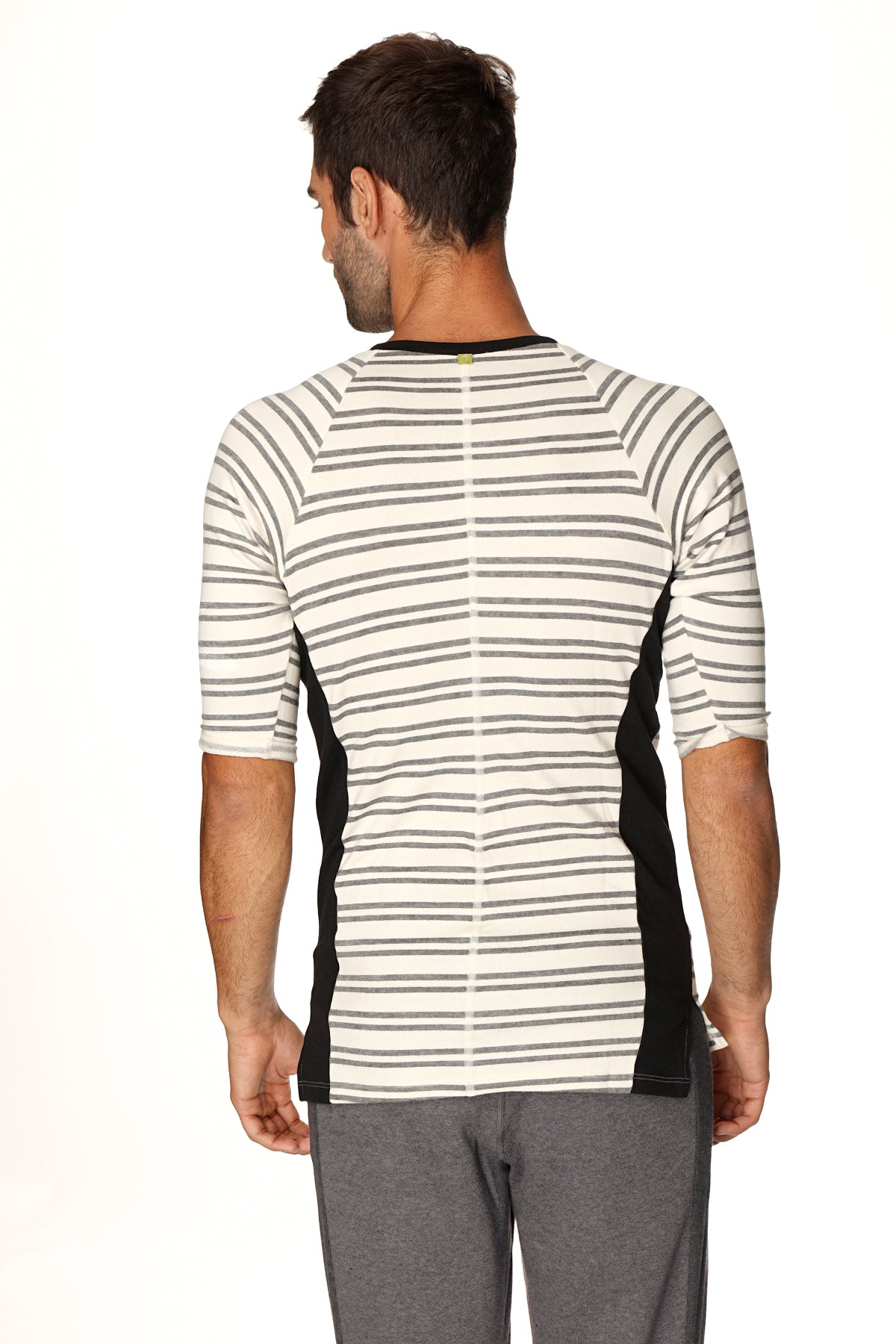 Vintage-Stripe Henley Tee – Dark Grey Double Stripe
