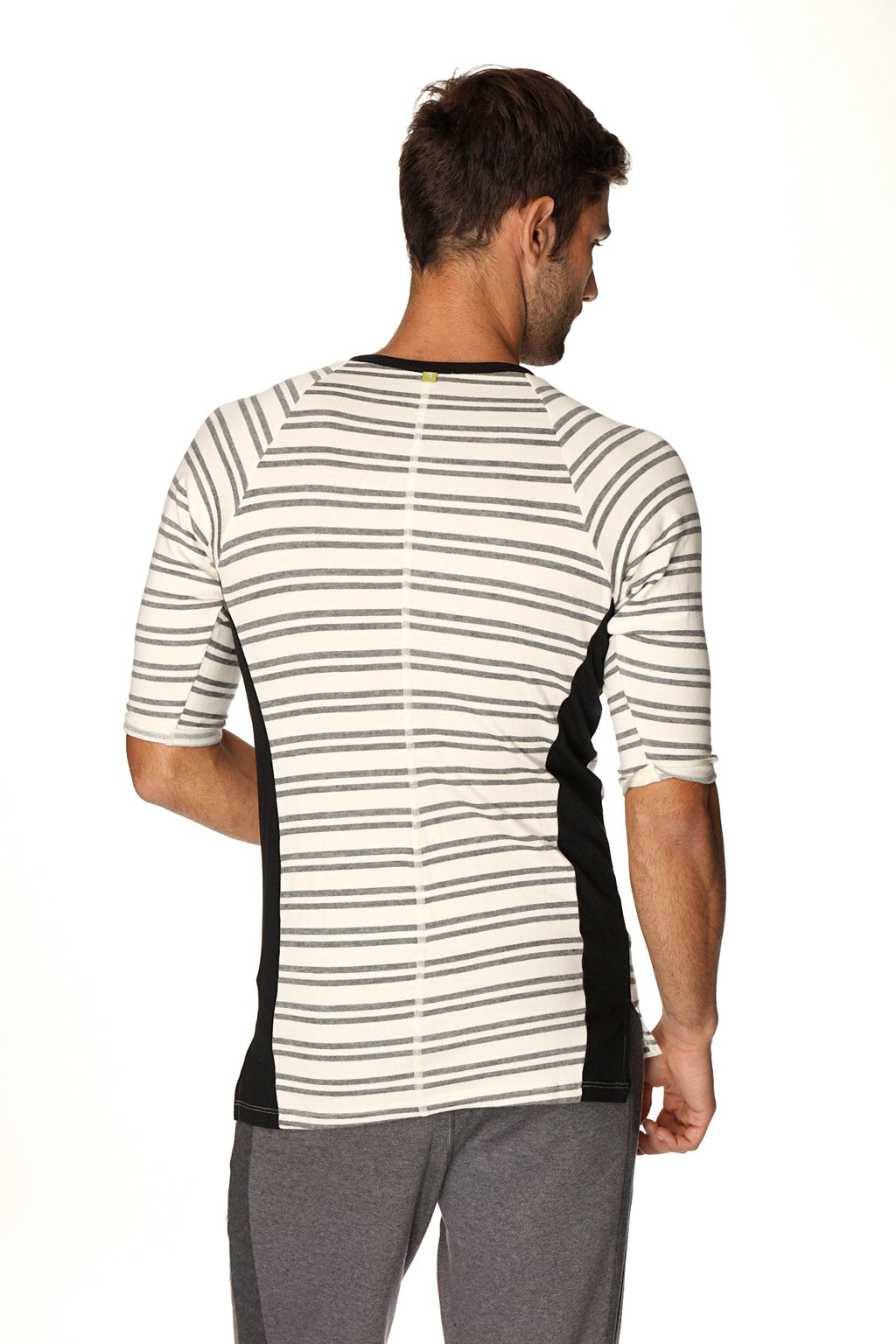 Vintage-Stripe Henley Tee – Dark Grey Double Stripe