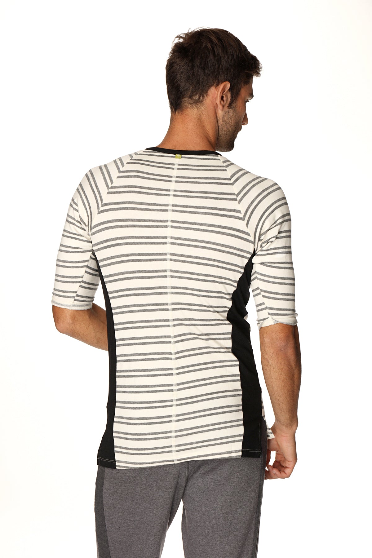 Vintage-Stripe Henley Tee – Dark Grey Double Stripe