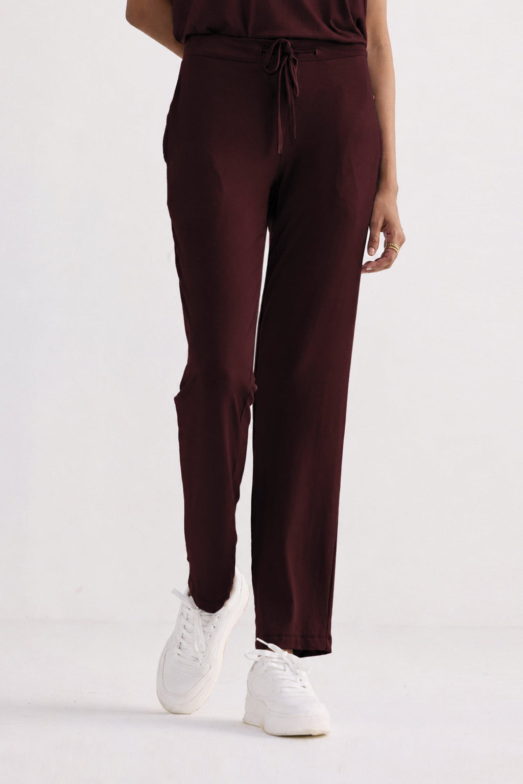 Relaxed Modal Tee & Wide-Leg Pants Set – Merlot
