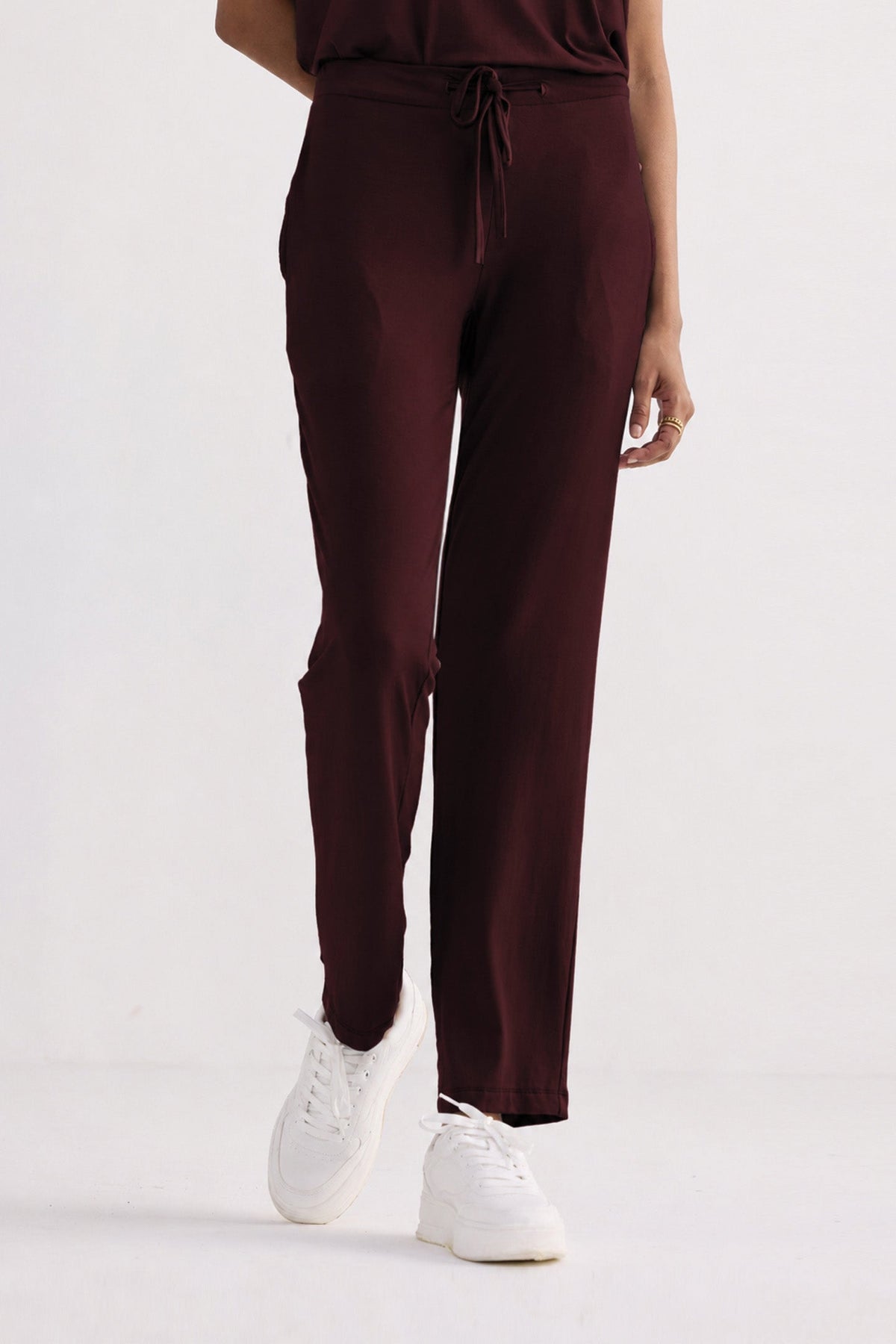 Relaxed Modal Tee & Wide-Leg Pants Set – Merlot