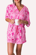 Bow Print Half Sleeve Shirt & Shorts Pajama Set – Pink