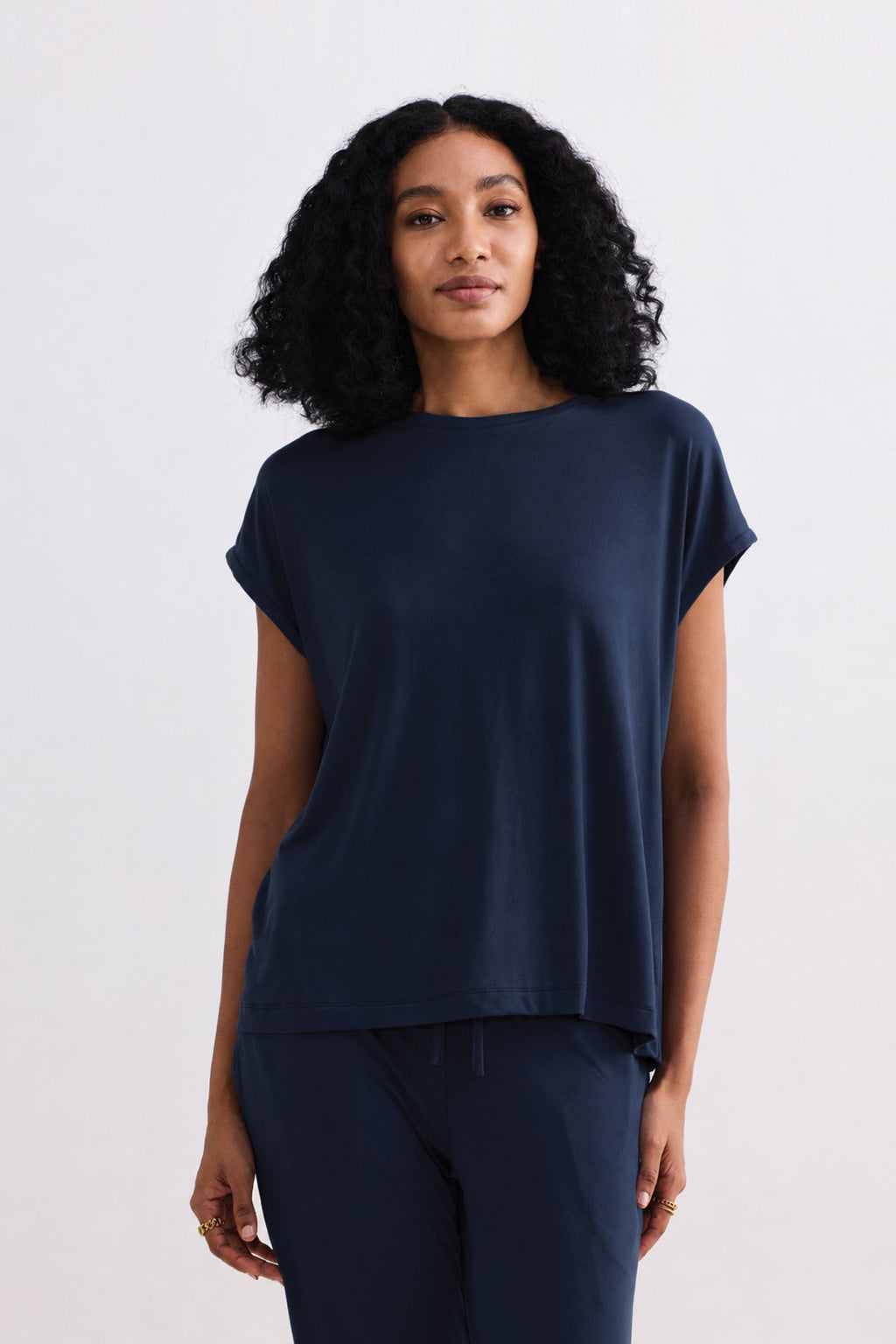 Relaxed Modal Tee & Wide-Leg Pants Set – Navy