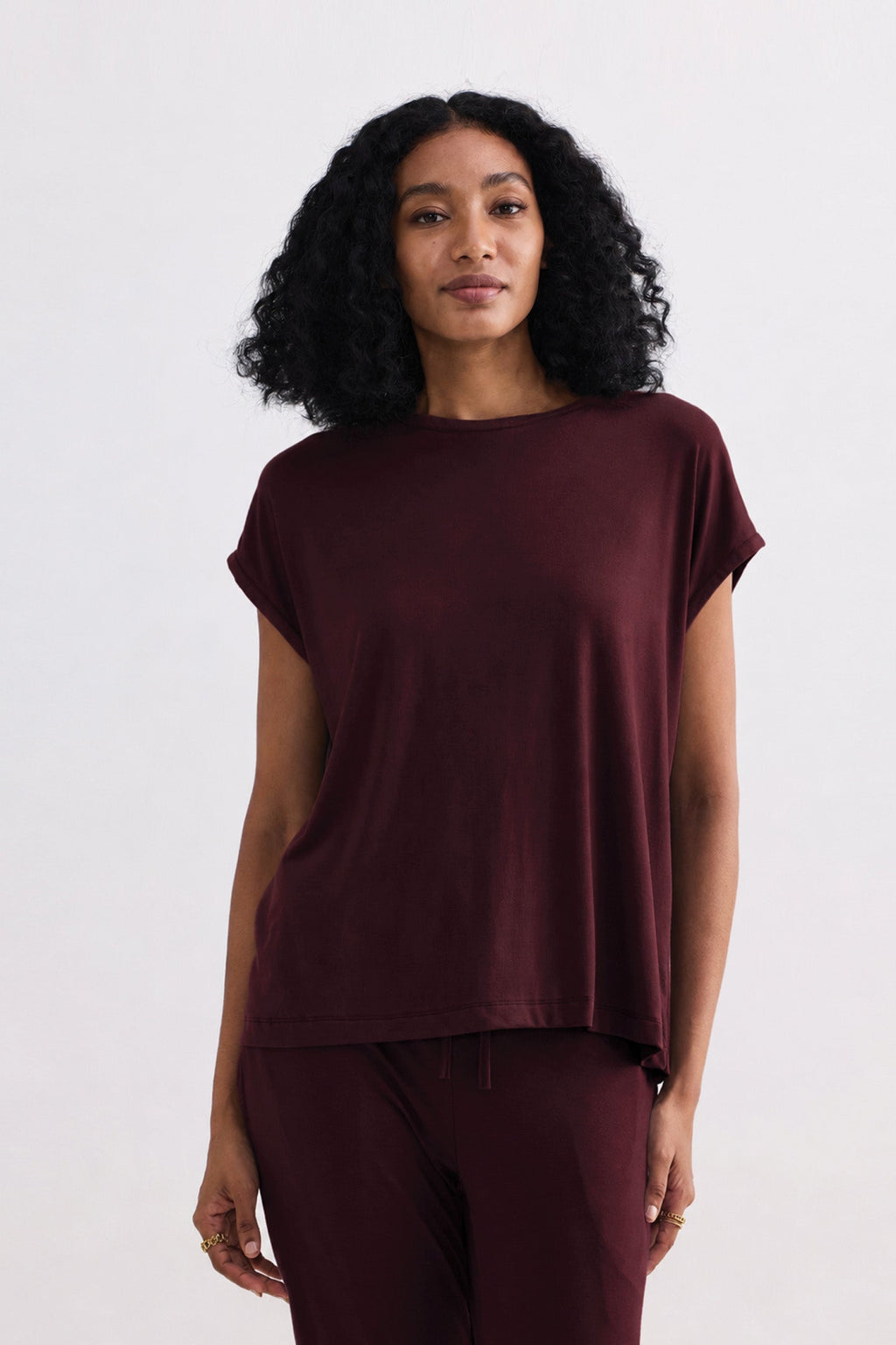 Relaxed Modal Tee & Wide-Leg Pants Set – Merlot