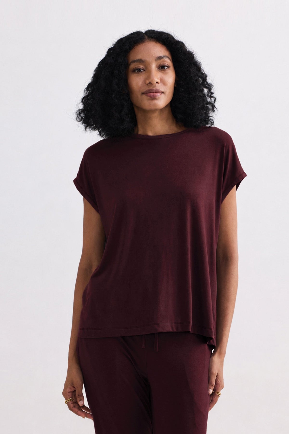 Relaxed Modal Tee & Wide-Leg Pants Set – Merlot
