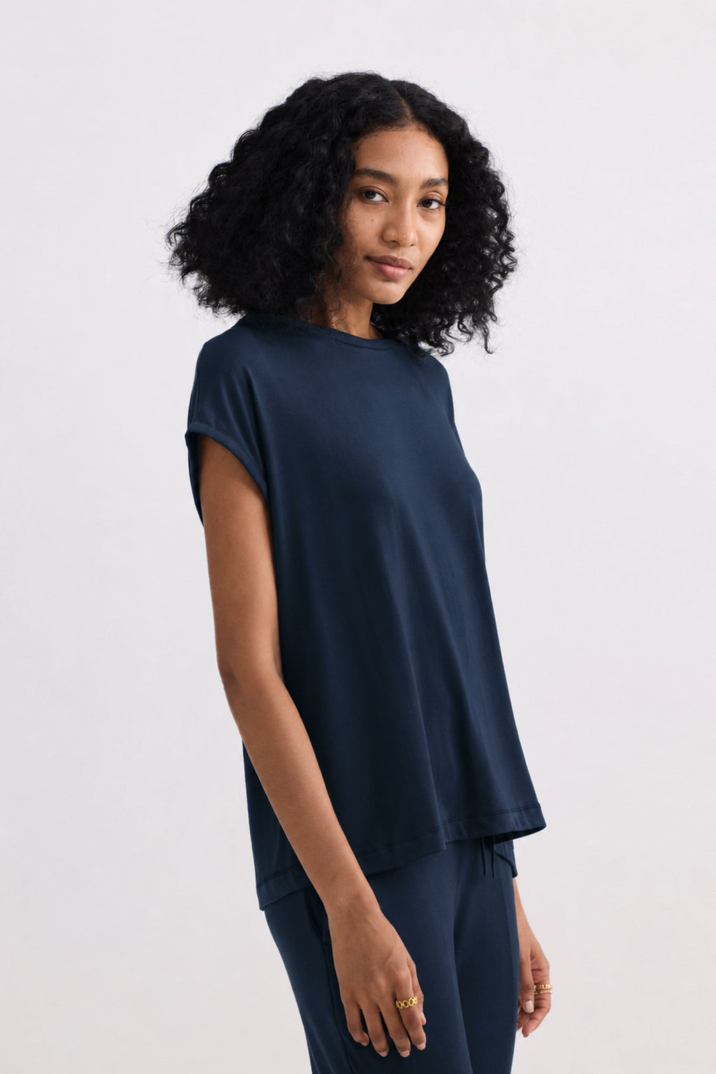 Relaxed Modal Tee & Wide-Leg Pants Set – Navy