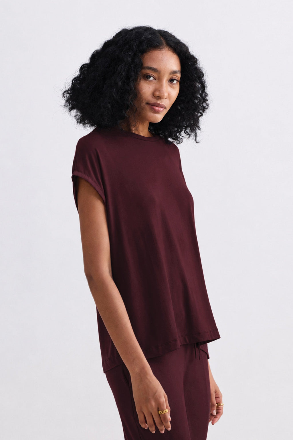 Relaxed Modal Tee & Wide-Leg Pants Set – Merlot