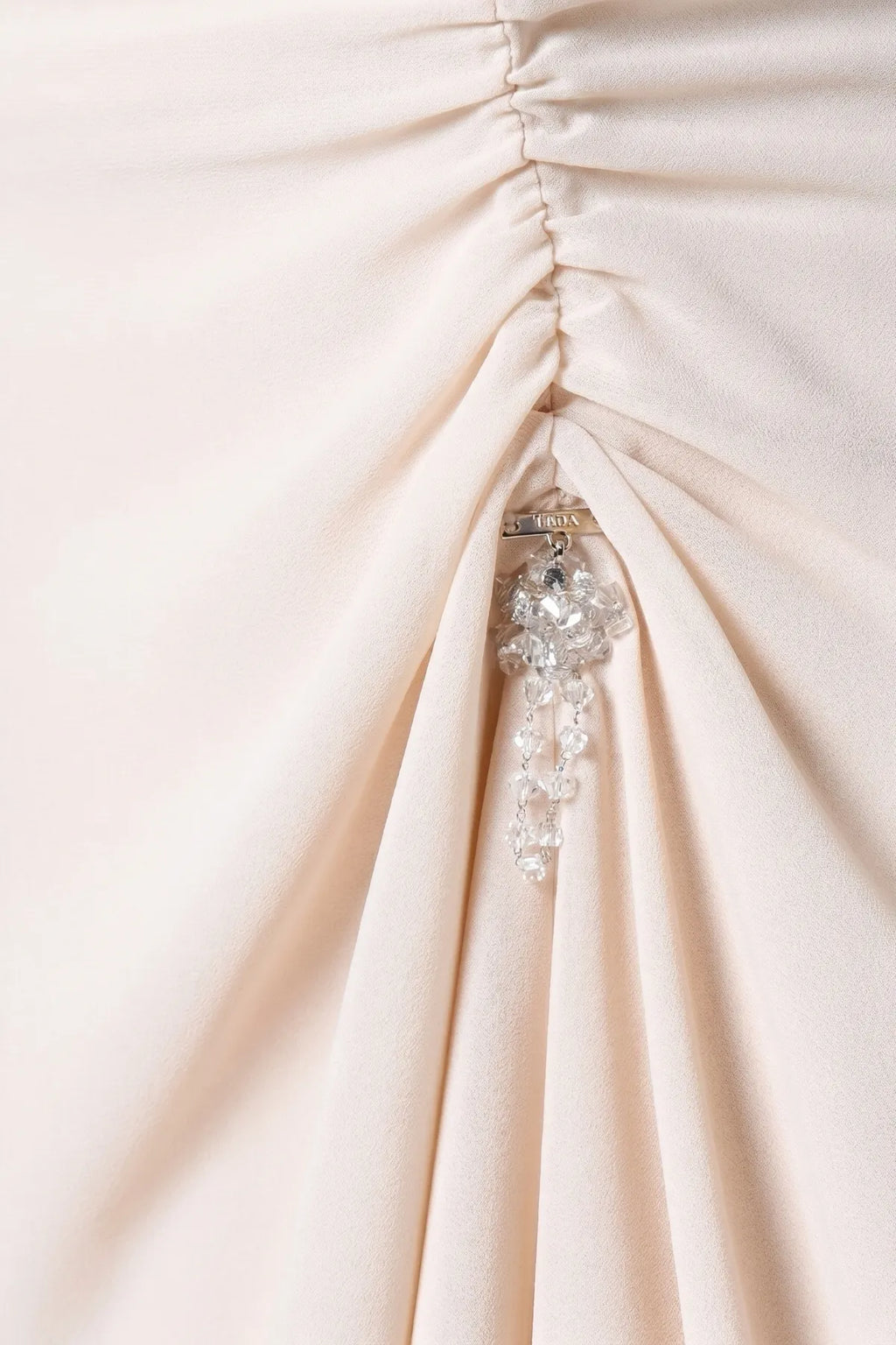 Lesli Crystal-Strap Chiffon Dress – Beige