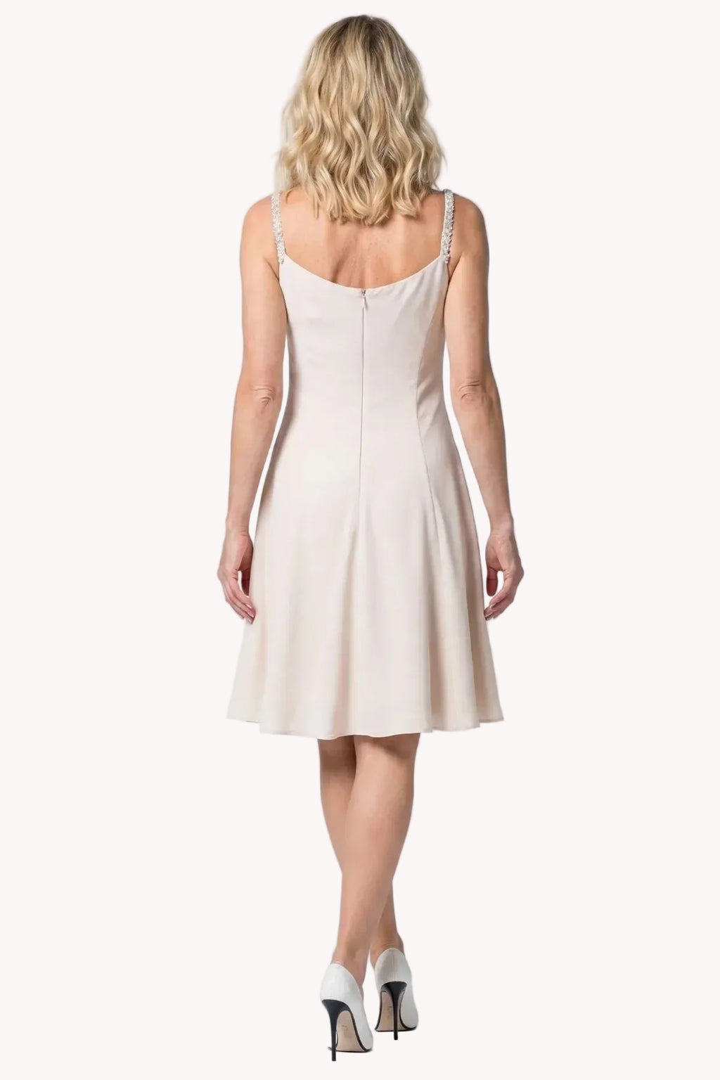 Lesli Crystal-Strap Chiffon Dress – Beige