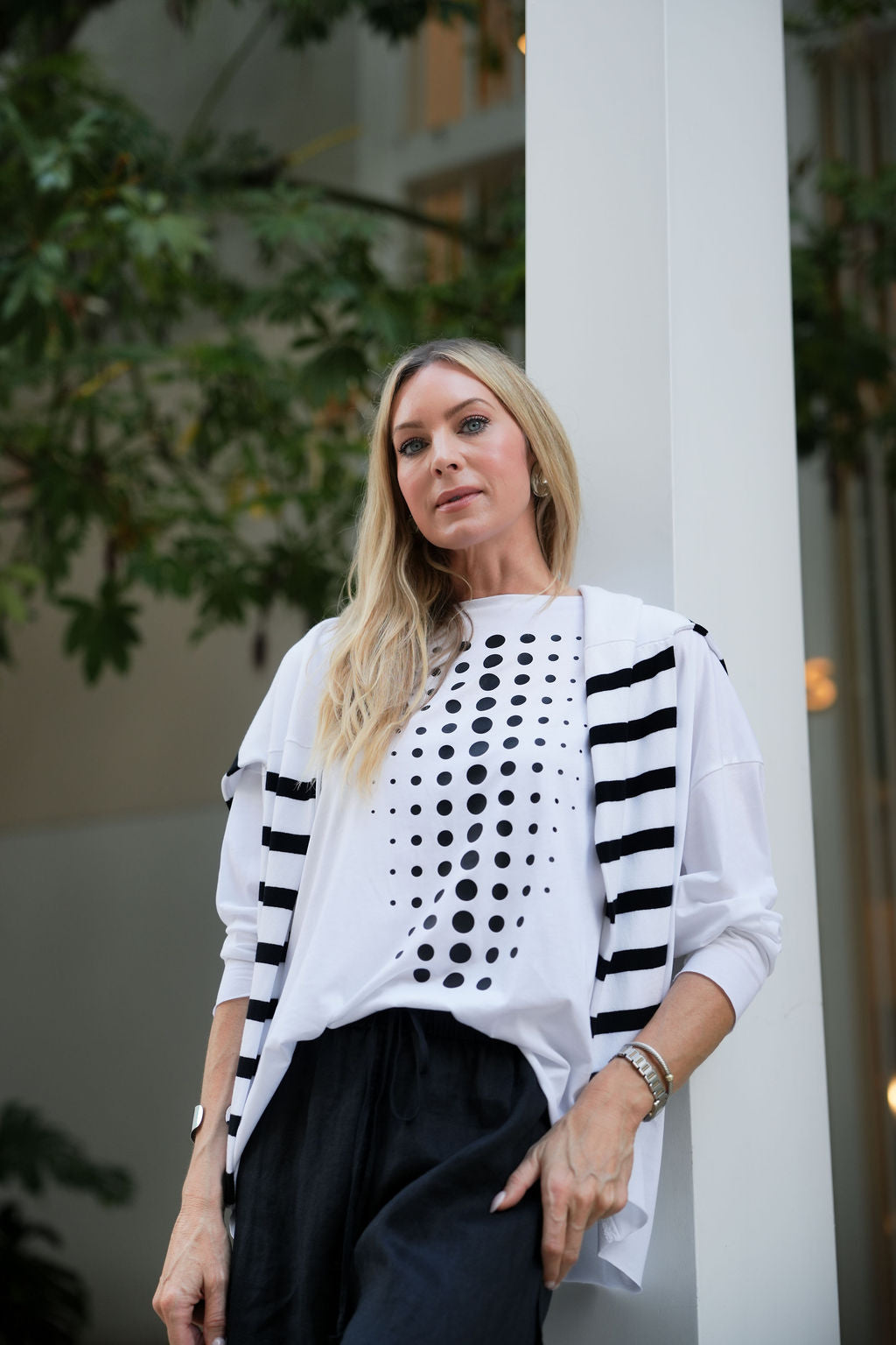 Dot Dot Dot Pima Cotton Boxy Tee – White/Black