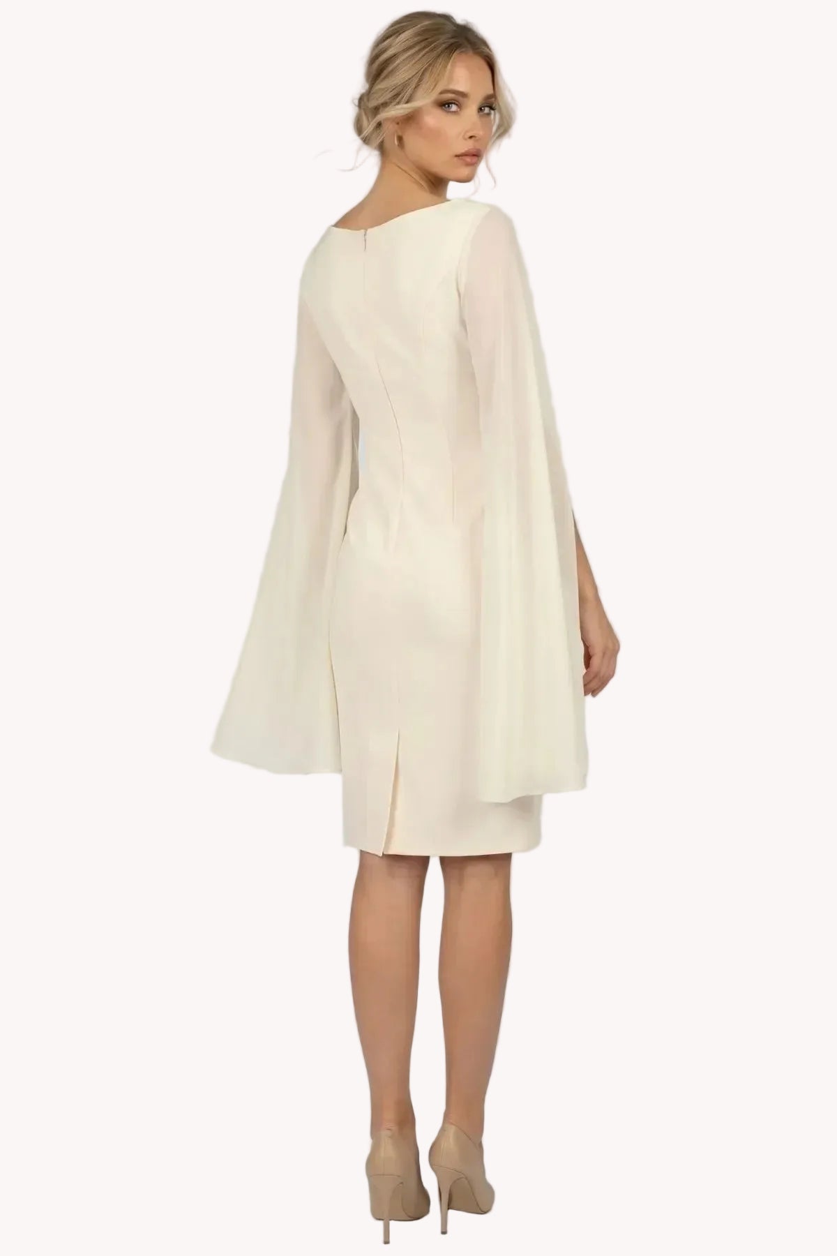 Rebeka Cape-Sleeve Sheath Dress – Ivory