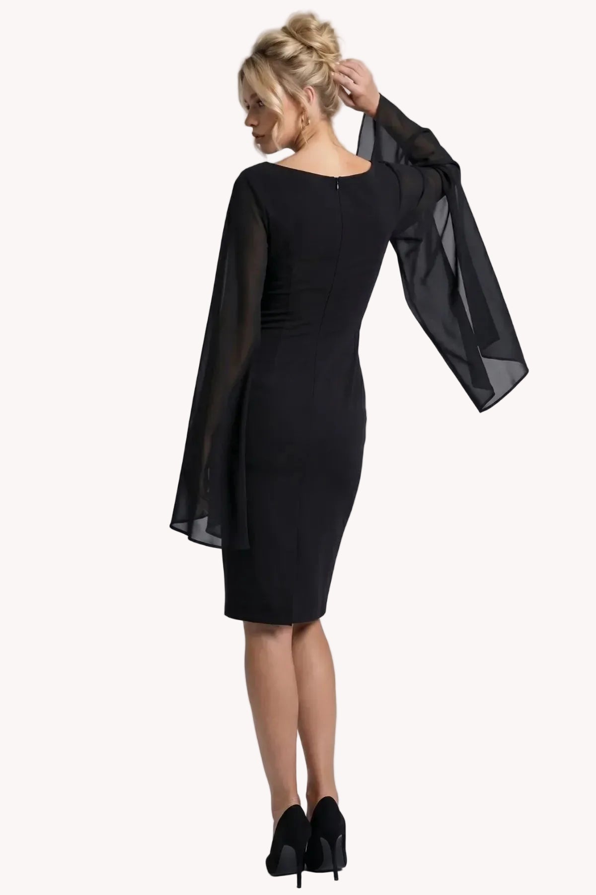 Rebeka Cape-Sleeve Sheath Dress – Black
