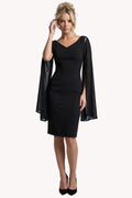 Rebeka Cape-Sleeve Sheath Dress – Black