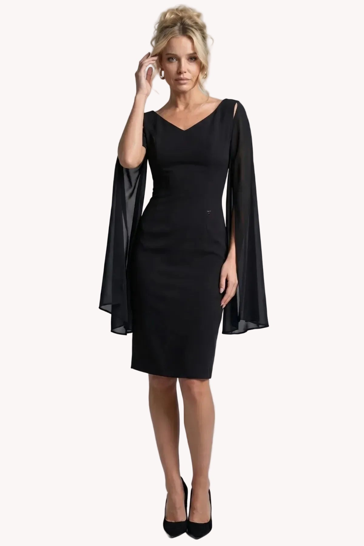 Rebeka Cape-Sleeve Sheath Dress – Black