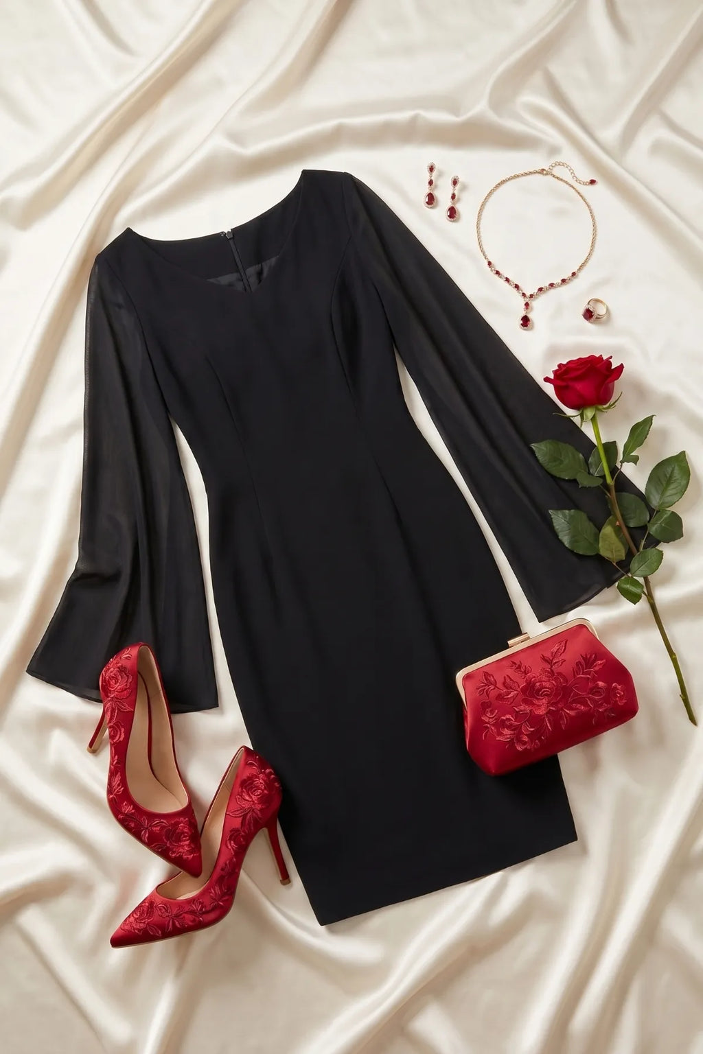 Rebeka Cape-Sleeve Sheath Dress – Black