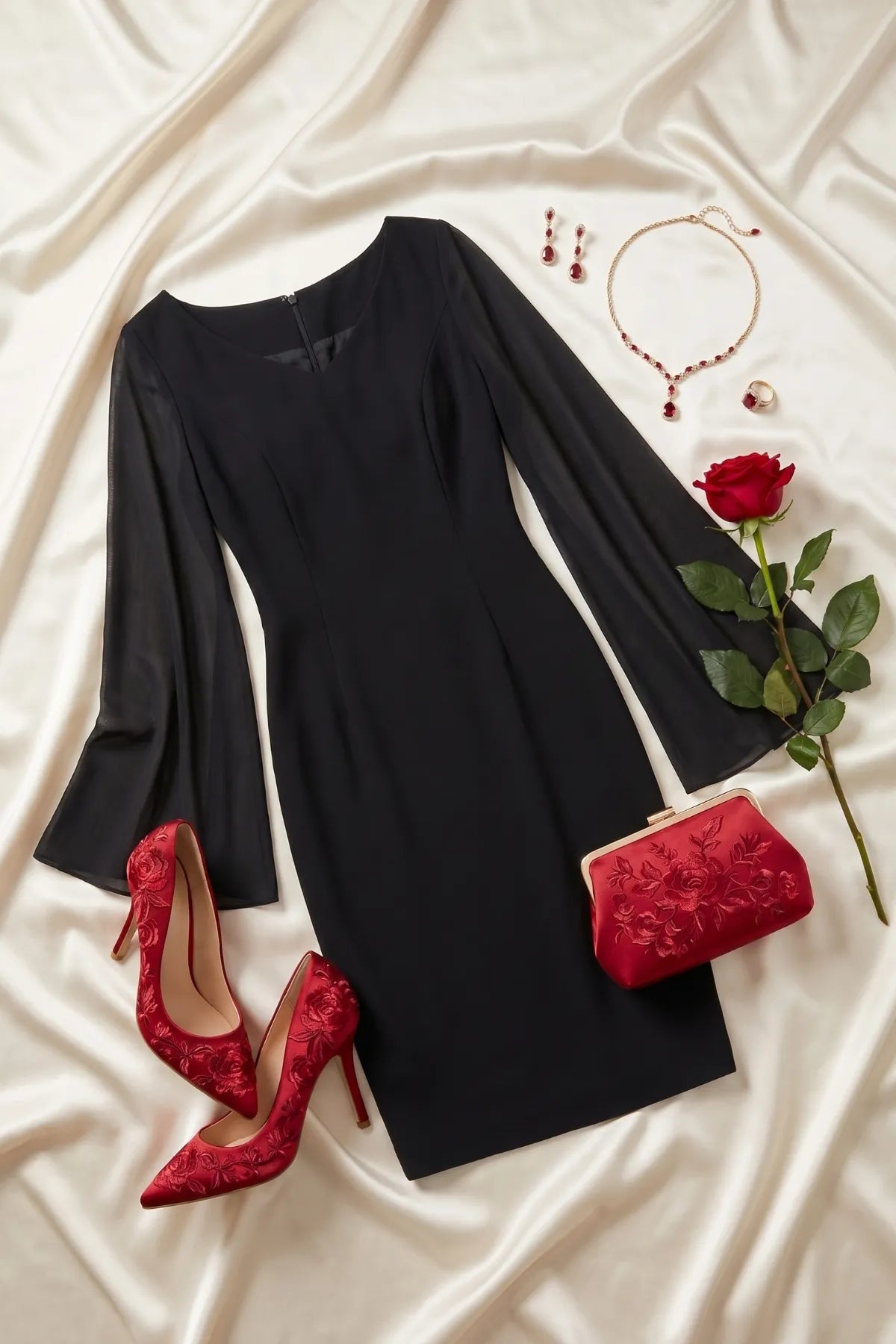 Rebeka Cape-Sleeve Sheath Dress – Black
