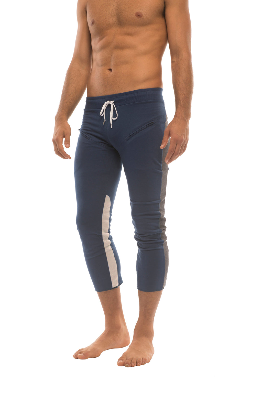 4/5 Zip-Pocket Capri Yoga Pants – Royal/Charcoal/Grey