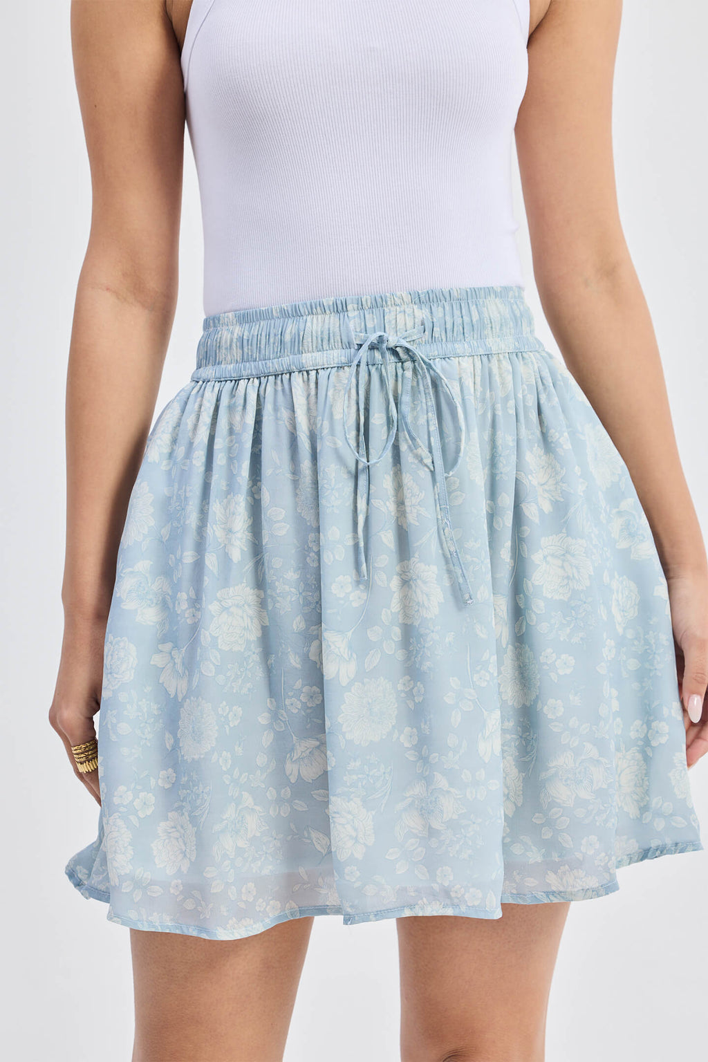 Drawstring Mini Skirt – Blue Floral