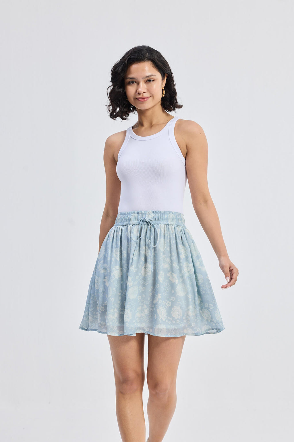 Drawstring Mini Skirt – Blue Floral