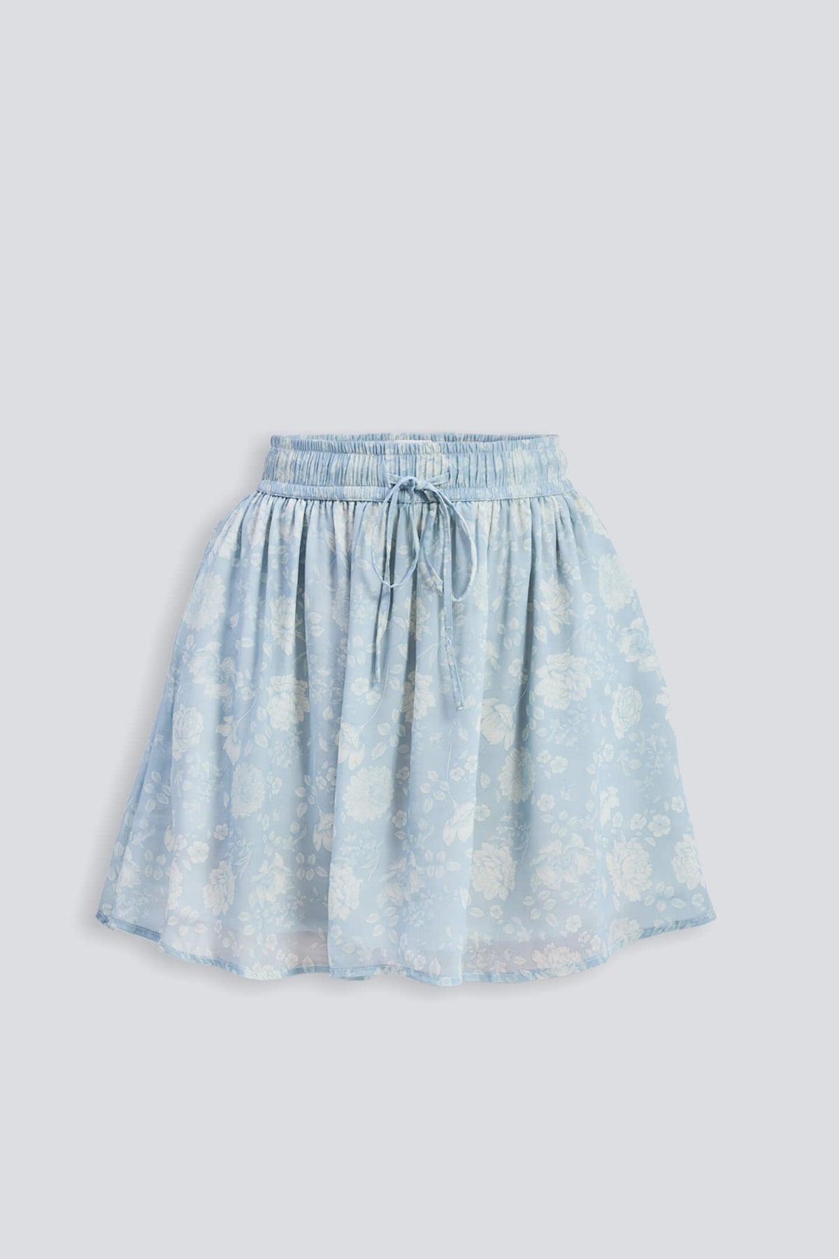 Drawstring Mini Skirt – Blue Floral