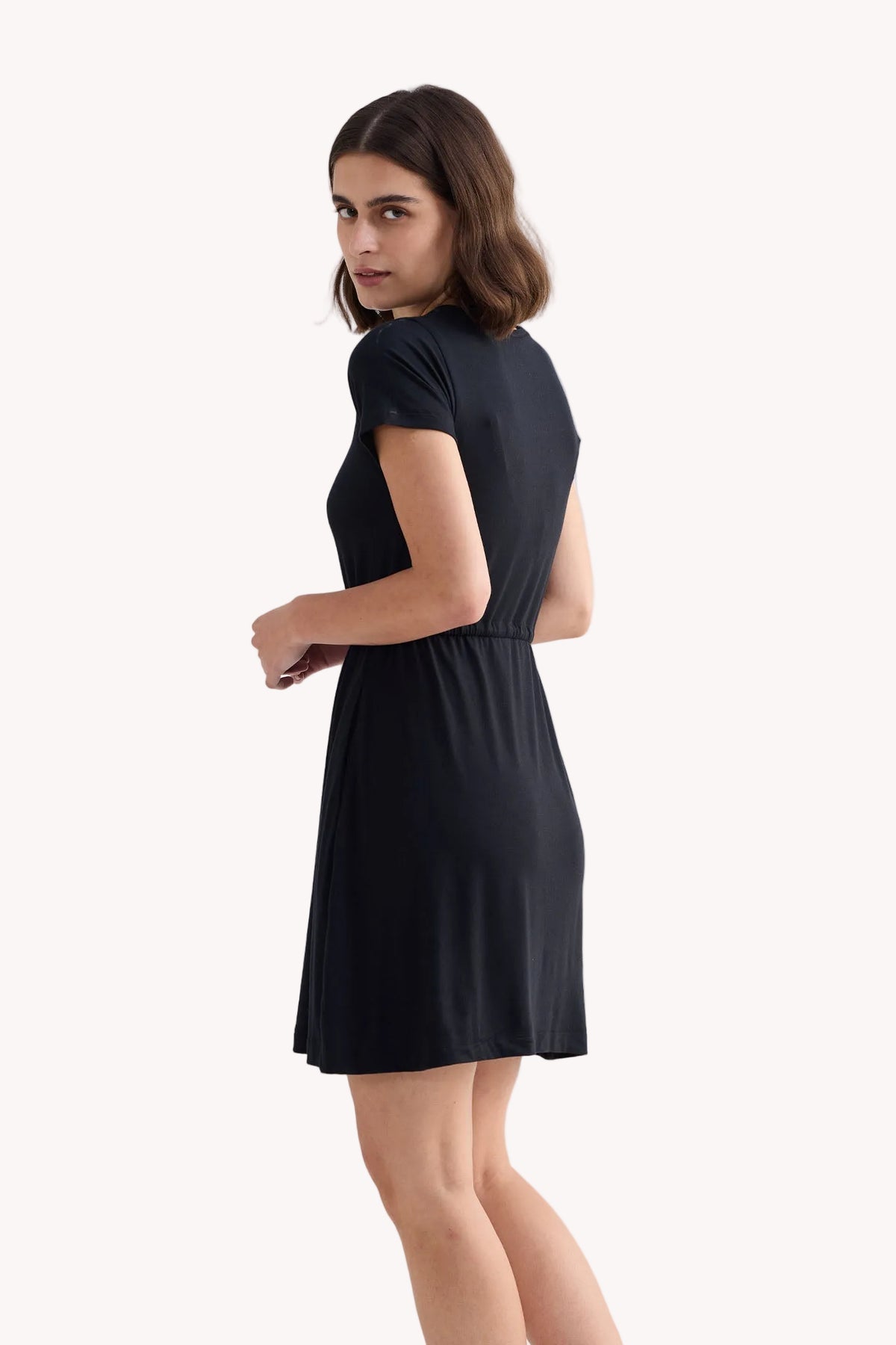 Drawstring Modal T-Shirt Dress – Black