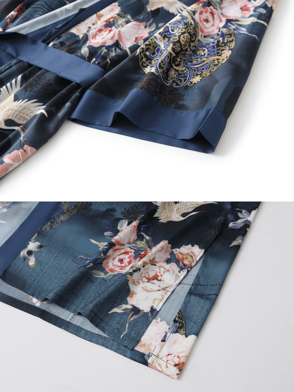 Crane & Blossom Print Short Kimono Robe