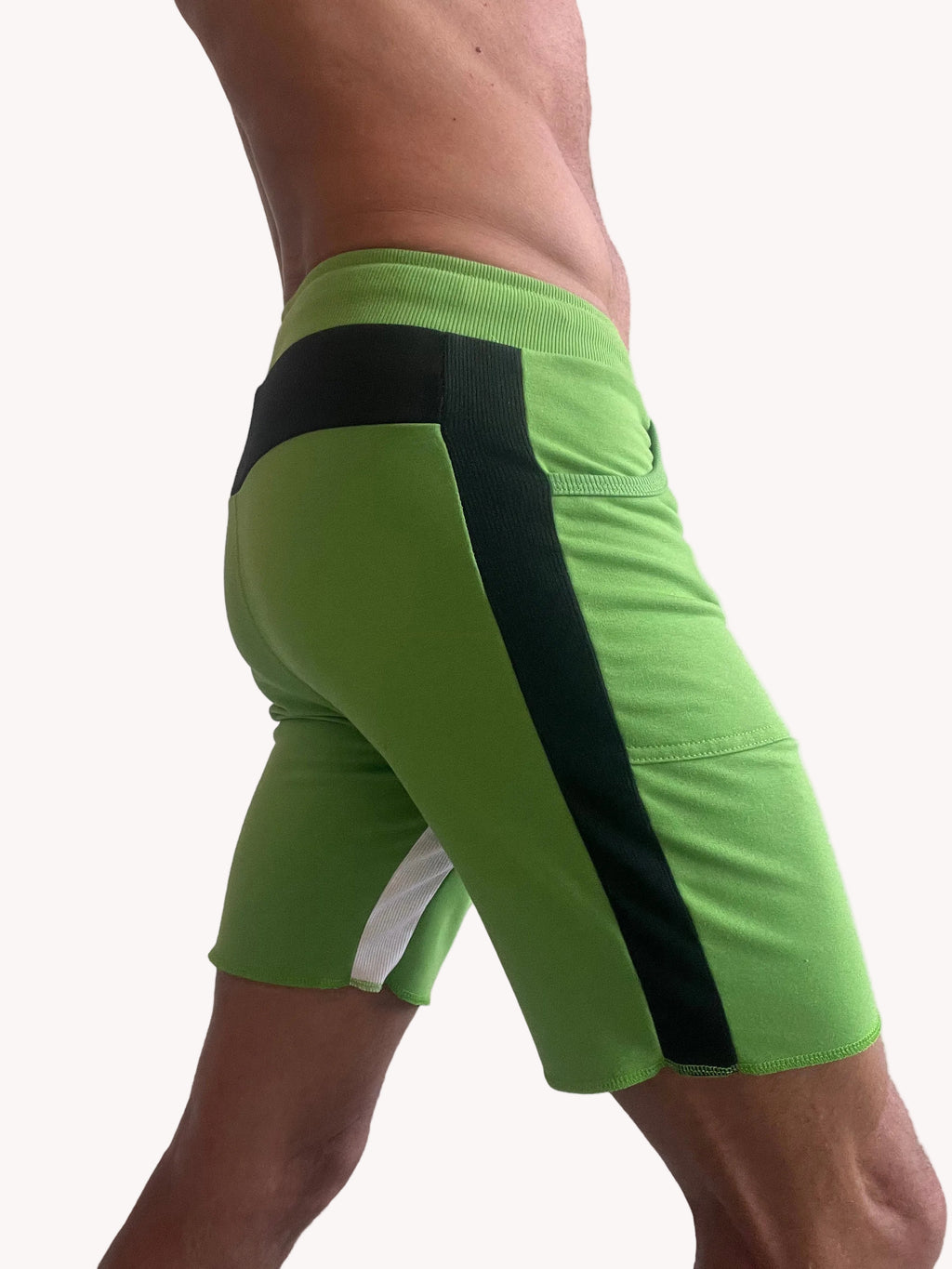 Tri-Color Ultra-Flex Yoga Shorts – Green with Black & White