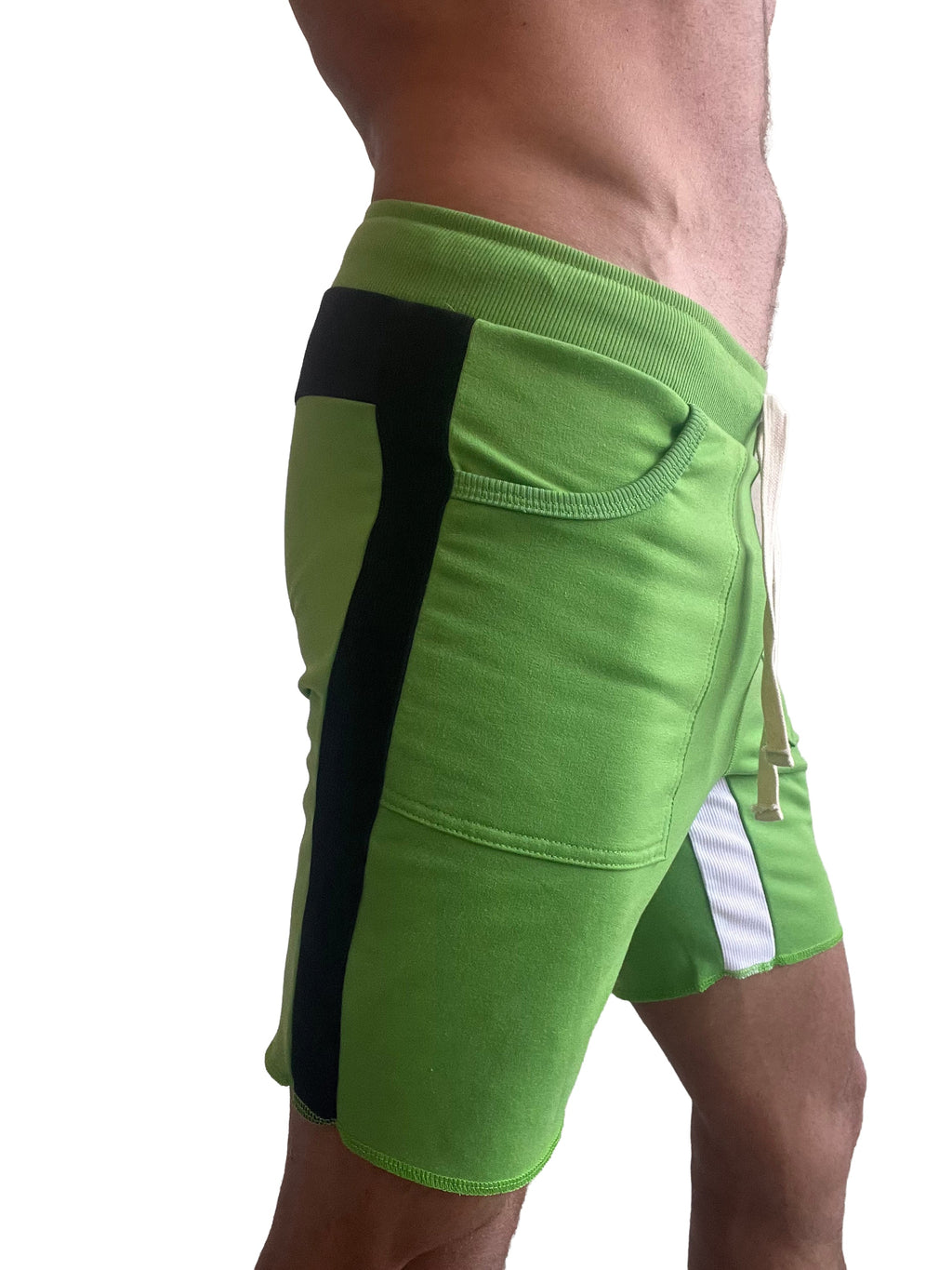Tri-Color Ultra-Flex Yoga Shorts – Green with Black & White