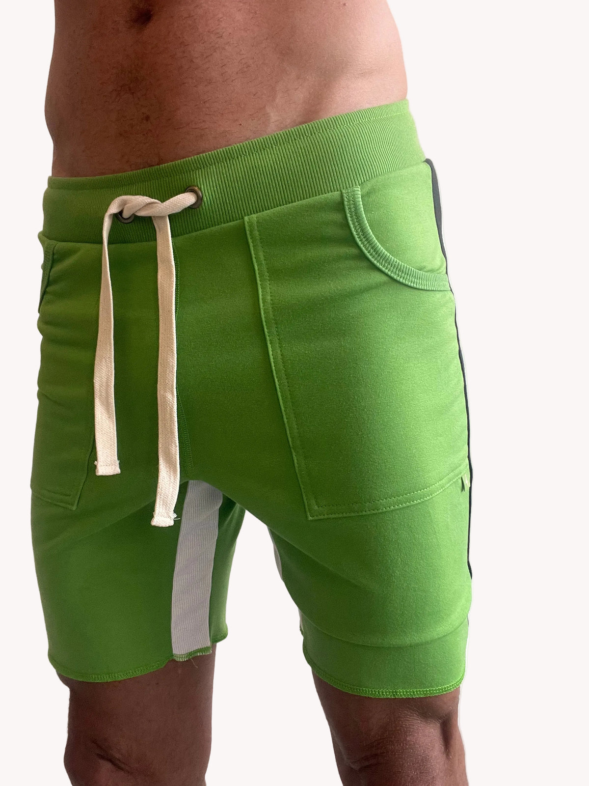 Tri-Color Ultra-Flex Yoga Shorts – Green with Black & White
