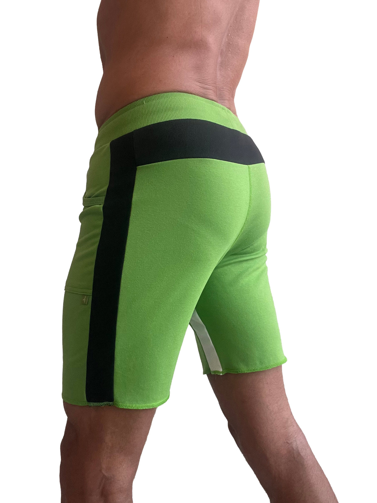 Tri-Color Ultra-Flex Yoga Shorts – Green with Black & White